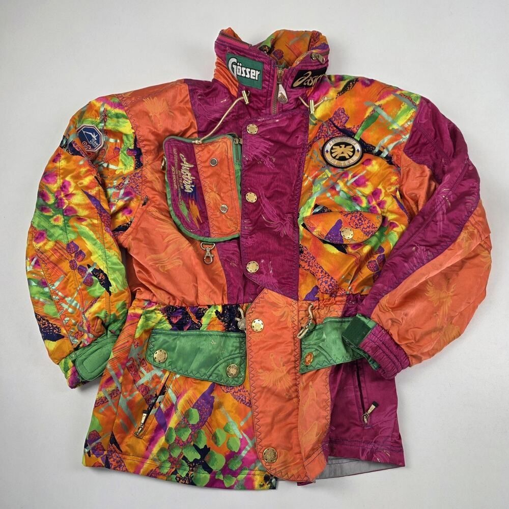 Vintage Asics Austria Ski‎ Team Jacket Womens Medium Colorblock Neon 90s Japan